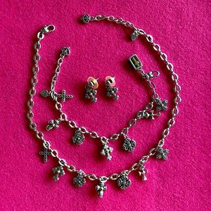 Brighton Eternity Cross set: necklace, bracelet, earrings. Silver+gold tone.